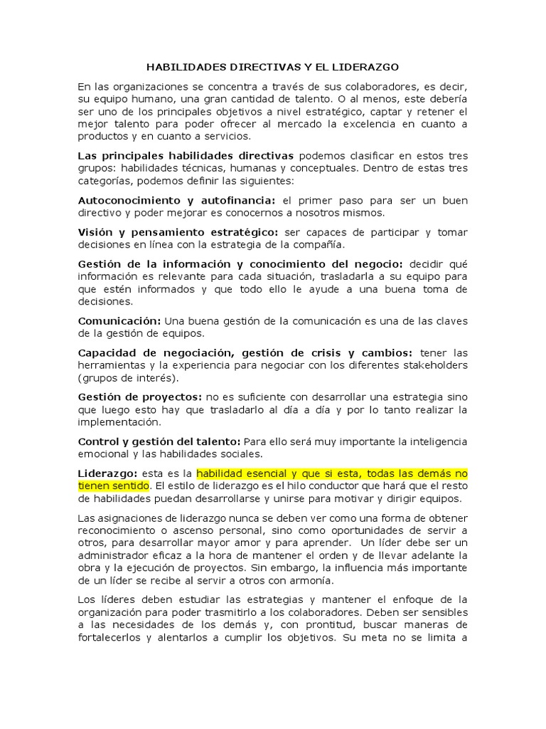 Habilidades Directivas y Liderazgo | PDF | Comportamiento ...