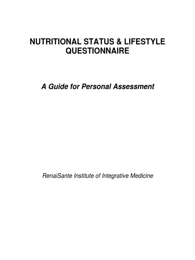 Nutritional Status & Lifestyle Questionnaire A Guide For Personal Assessment PDF Drink