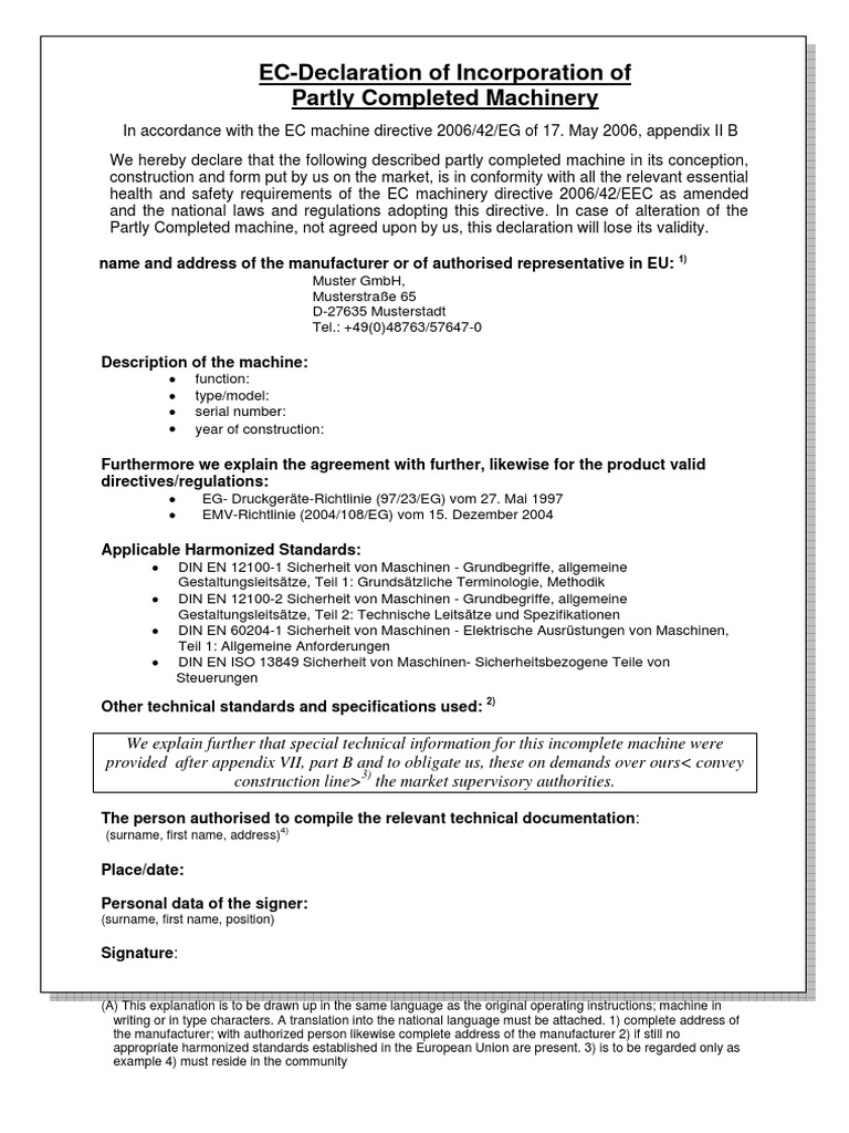 EC-Declaration of Incorporation of Partly Completed Machinery ...