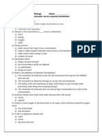 Class 9 Test: Biology Name: - Topic: Movement of Molecules Across Plasma Membrane