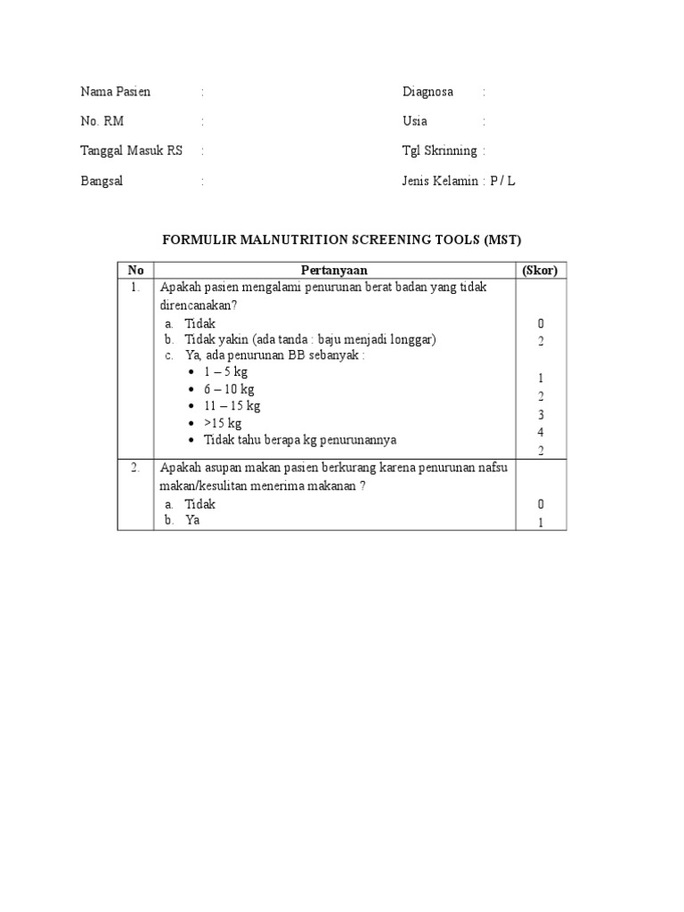Formulir Skrining Gizi MST | PDF