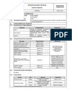 Aceite vegetal especificaciones técnicas