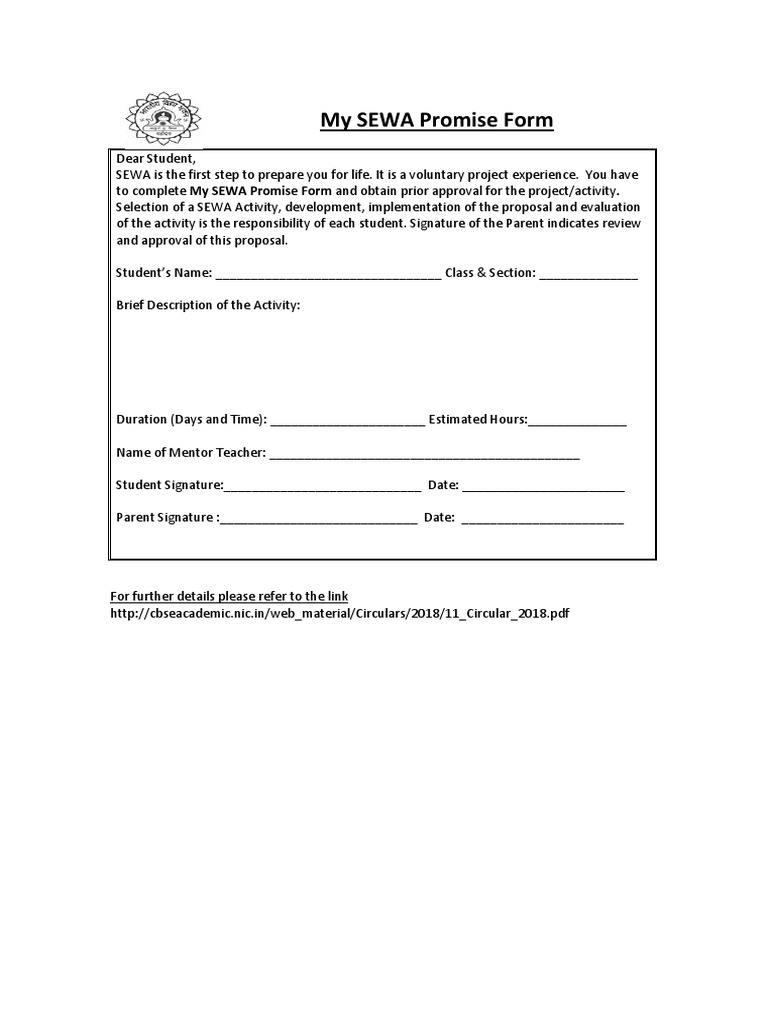 My SEWA Promise Form Template | PDF | Mentorship | Quality Of Life