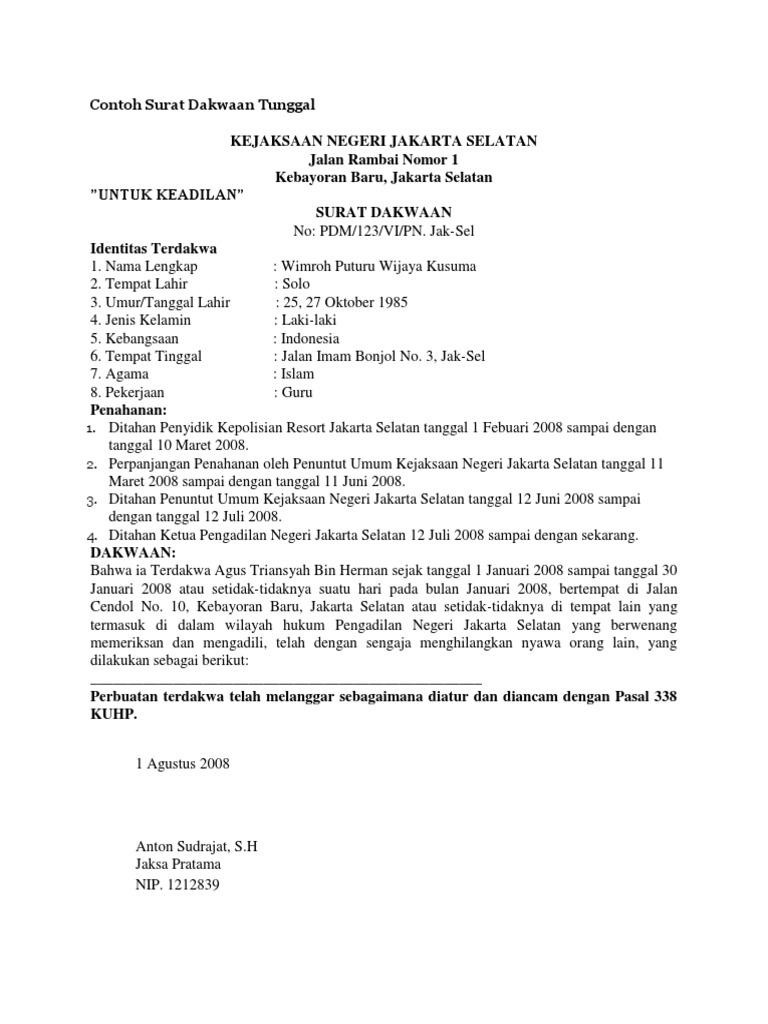 Contoh Surat Dakwaan Tentang Korupsi
