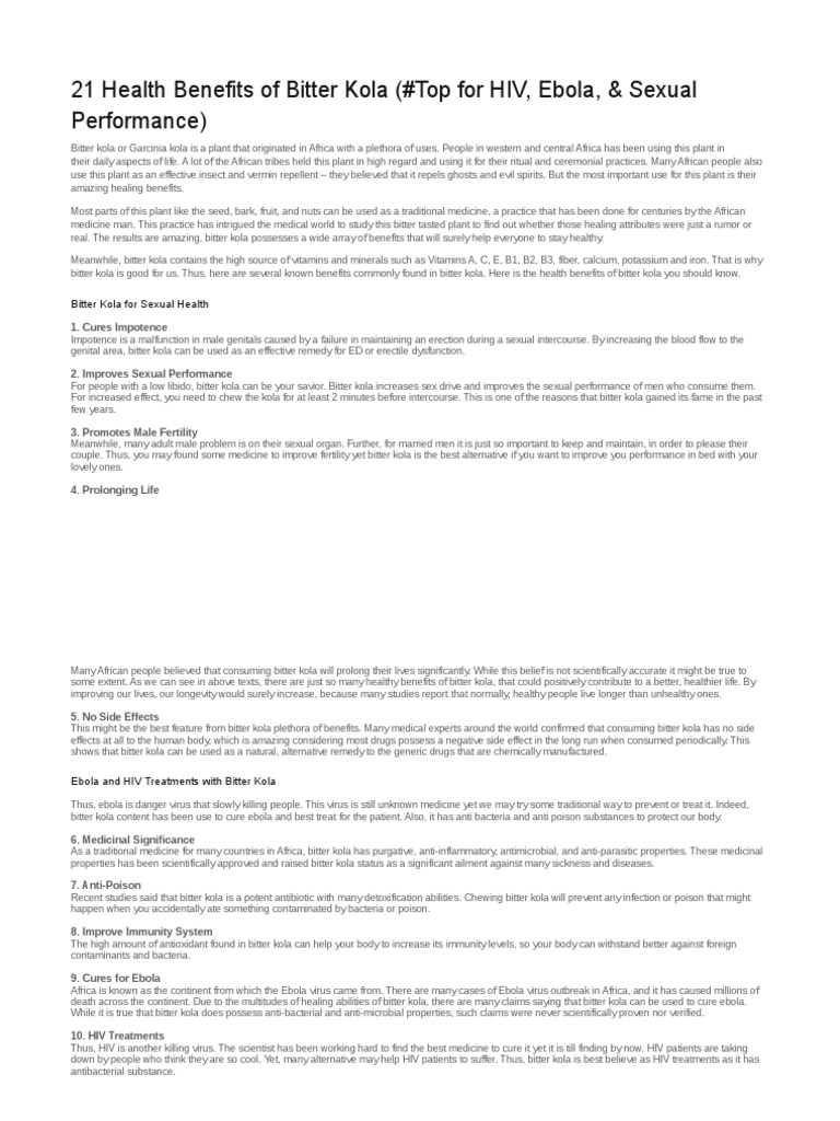 21 Health Benefits of Bitter Kola PDF Arthritis Ebola Virus Disease