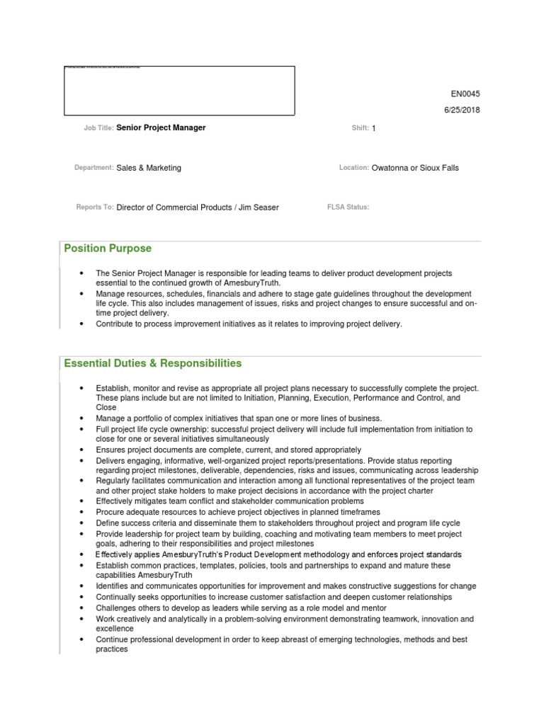 Senior Project Manager Job Overview | PDF | Project Management | Business