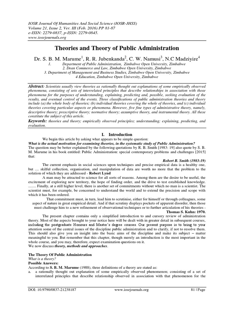 Theories and Theory of Public Administration PDF | PDF | Theory ...