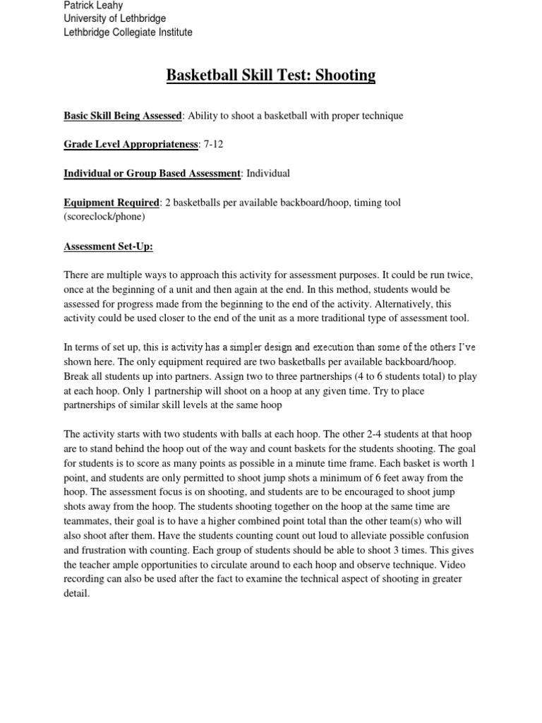 Basketball Skill Test Shooting PDF Sports Basketball