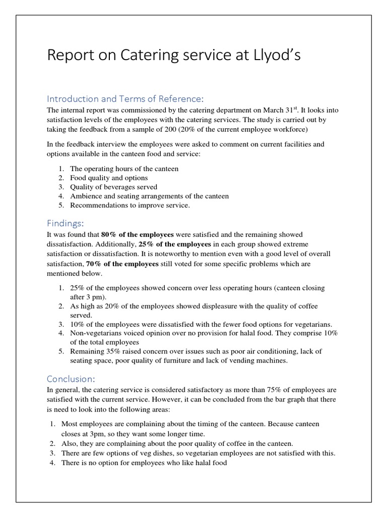 Report On Catering Service at Llyod's: Introduction and Terms of ...