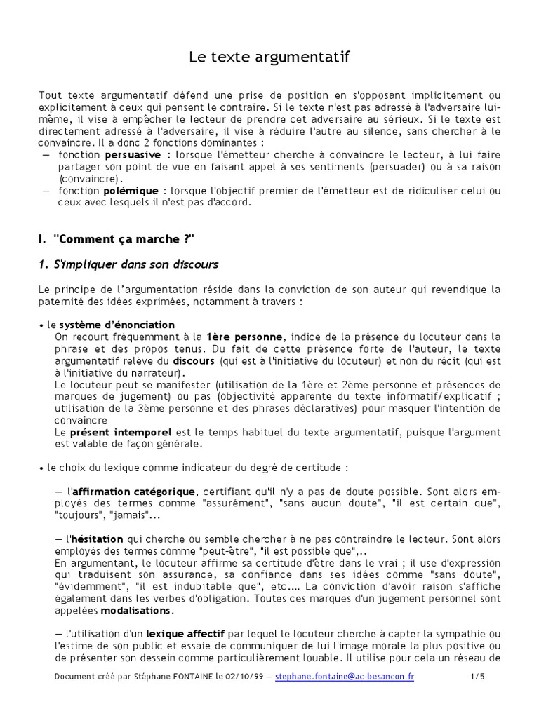 Texte Argumentatif Presentation Pdf Argumentation Verite