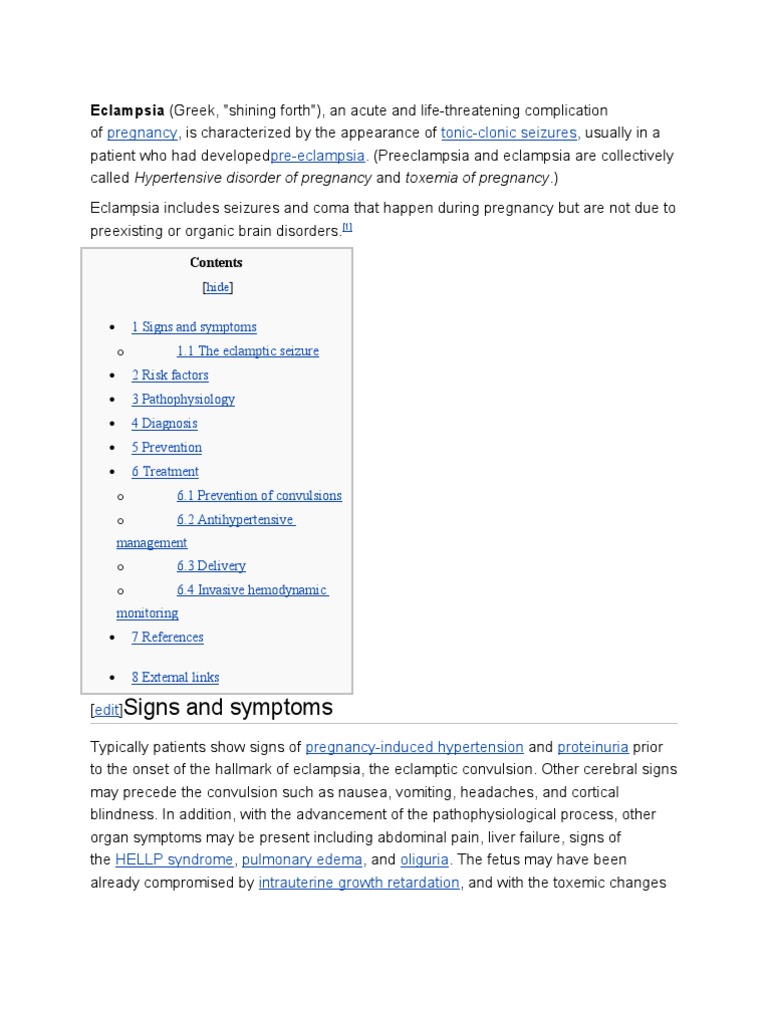 Signs and Symptoms: Pregnancy Tonic-Clonic Seizures Pre-Eclampsia | PDF ...
