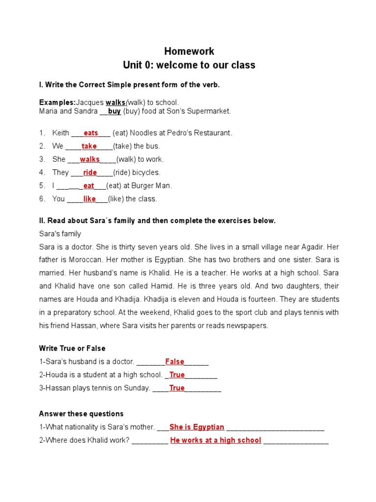 Homework Unit 0: Welcome To Our Class | PDF