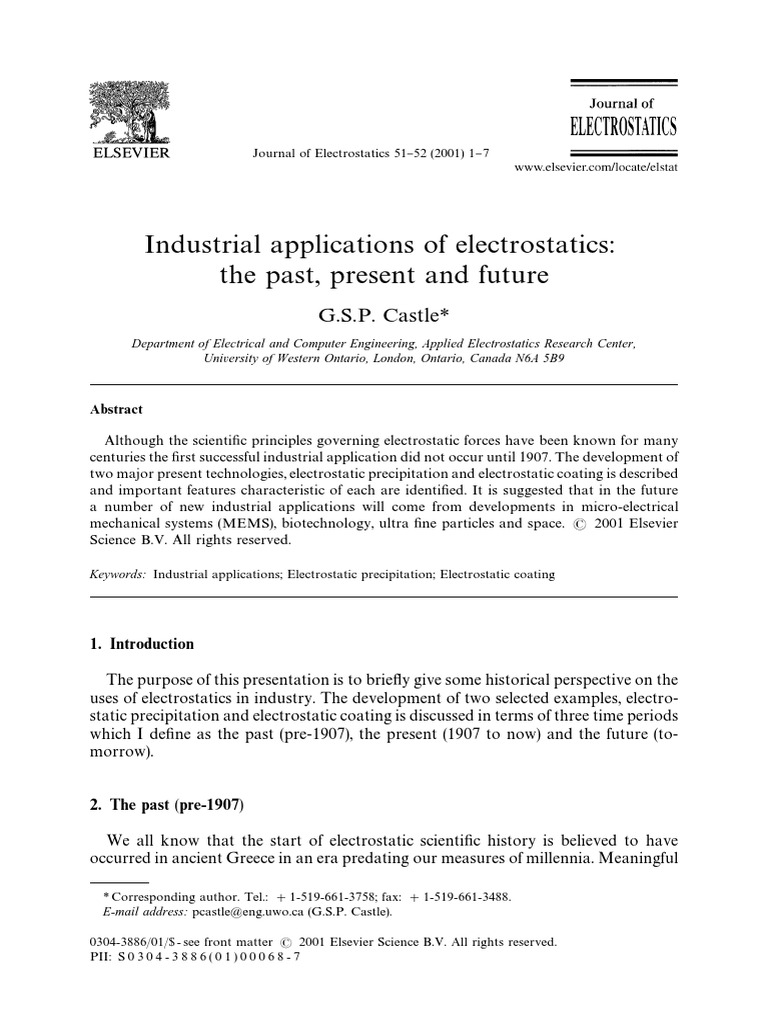 Industrial Applications of Electrostatics | PDF | Paint | Electrostatics