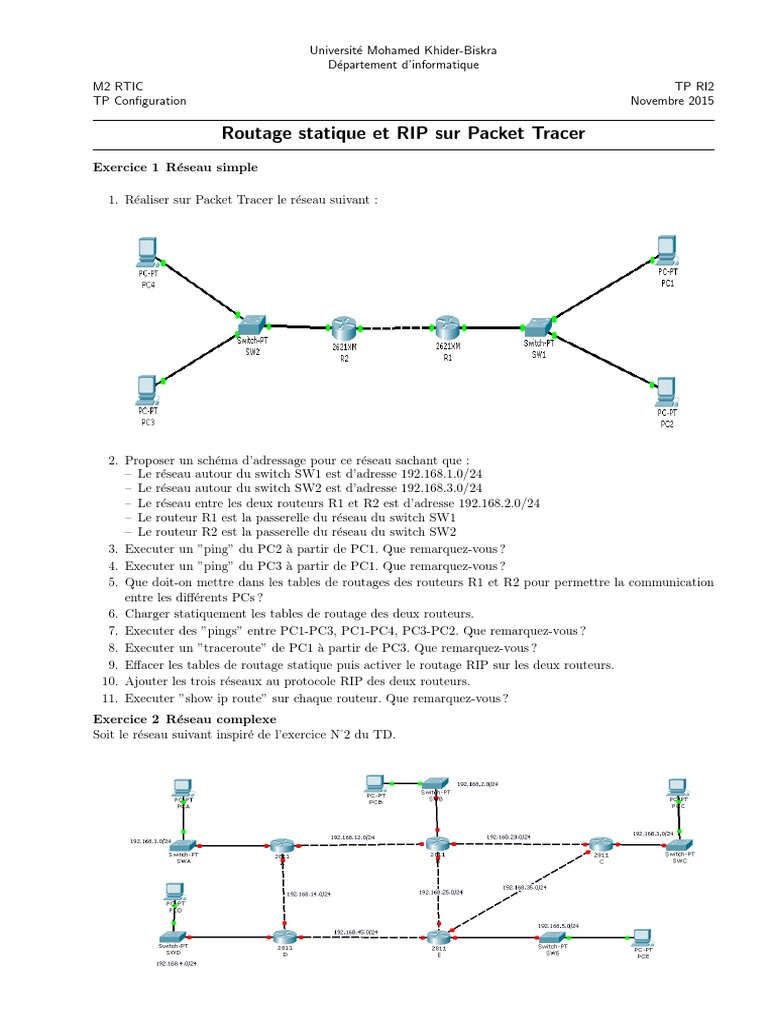 Routage statique et RIP sur Packet Tracer | PDF | Sciences et mathématiques