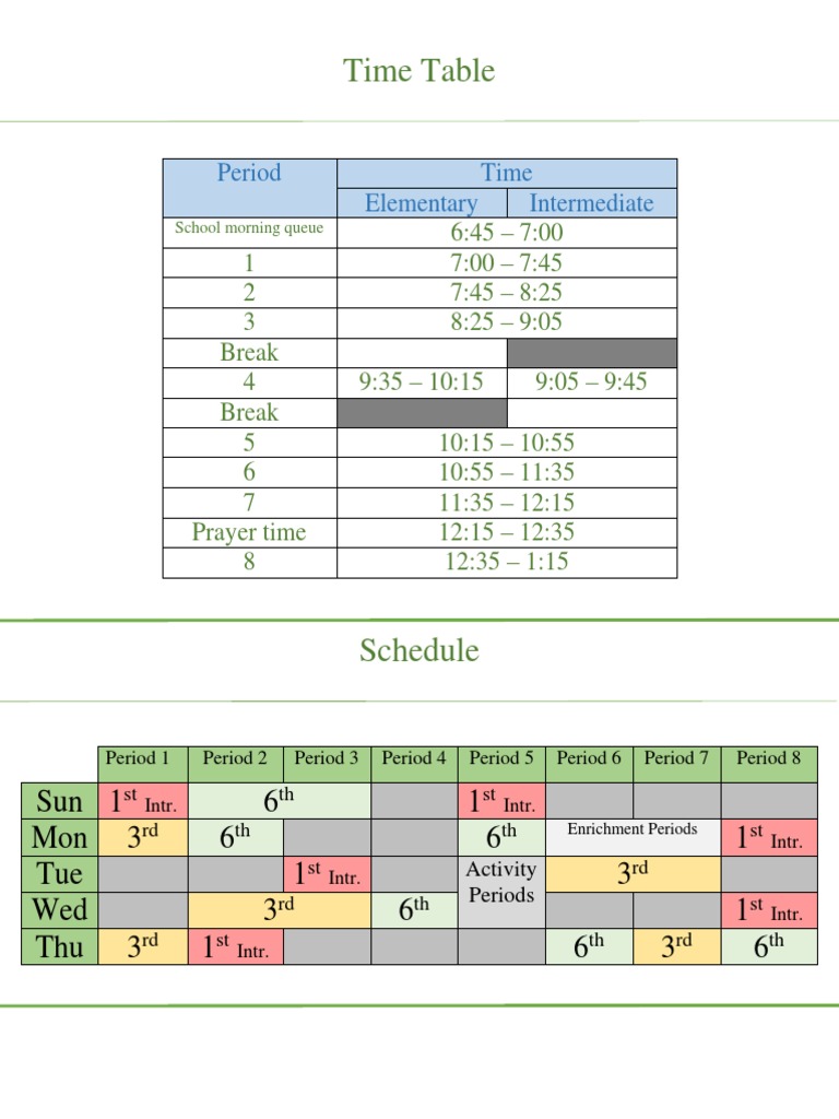 Time Table Schedule | PDF