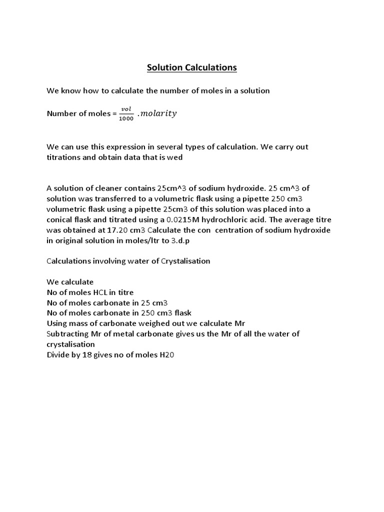 Solution Calculations | PDF