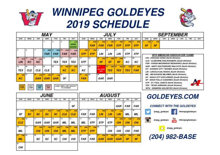 2019 Winnipeg Goldeyes Schedule | PDF | Baseball Leagues | Sports
