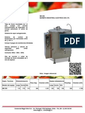 MARMITA INDUSTRIAL ELÉCTRICA 250 L - BIGGI  BIGGI - Equipamiento para  Cocinas Industriales