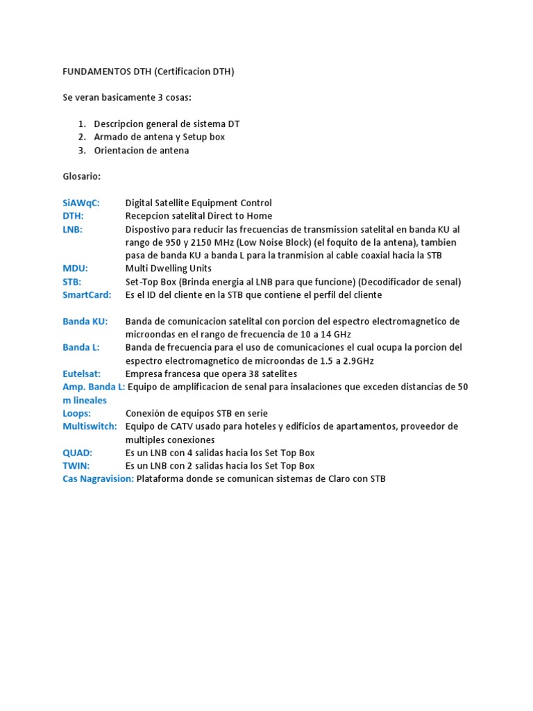 Fundamentos del Sistema DTH | PDF | Televisión via satélite | Satélite ...