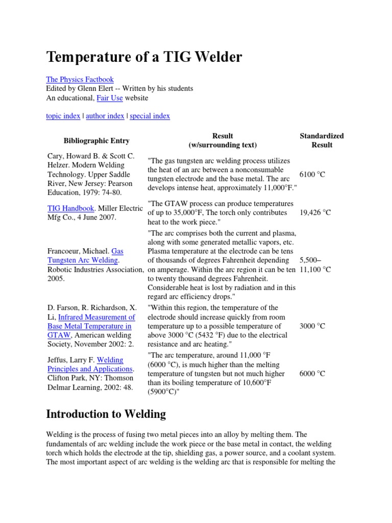 Temperature of A TIG Welder Introduction To Welding PDF Electric