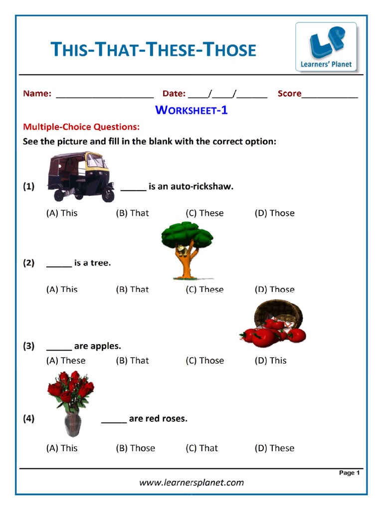 Esl This That These Those Worksheet