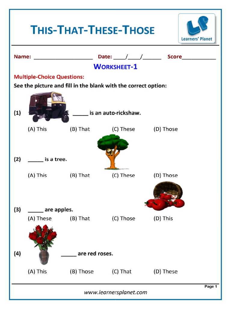 English Grammar This That These Those Worksheet