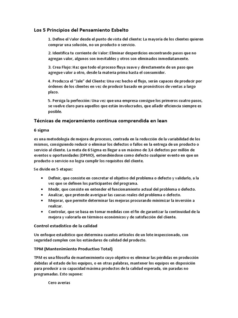Los 5 Principios Del Pensamiento Esbelto PDF Business