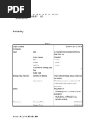 Reliability: Reliability /variables A1 A2 A3 A4 A5 A6 A7 A8 A9 A10 /scale ('All Variables') All /model Alpha