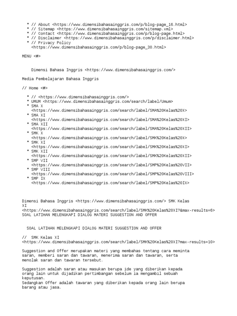 Soal Latihan Melengkapi Dialog Materi Suggestion And Offer Dimensi Bahasa Inggris Pdf