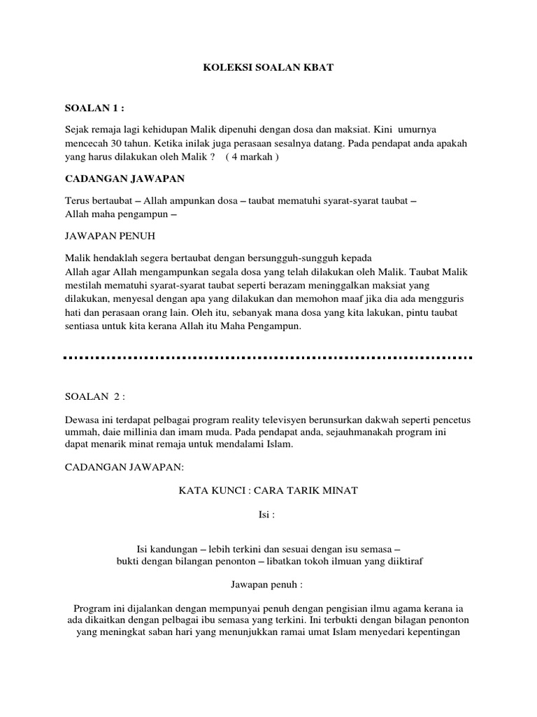 Contoh Soalan Kbat Pdf