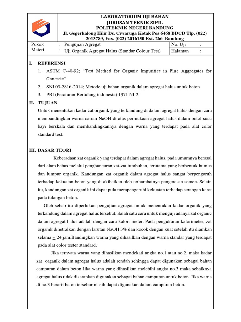 Uji Organik Agregat Halus dengan Color Test | PDF