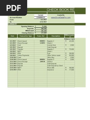 Checkbook Register