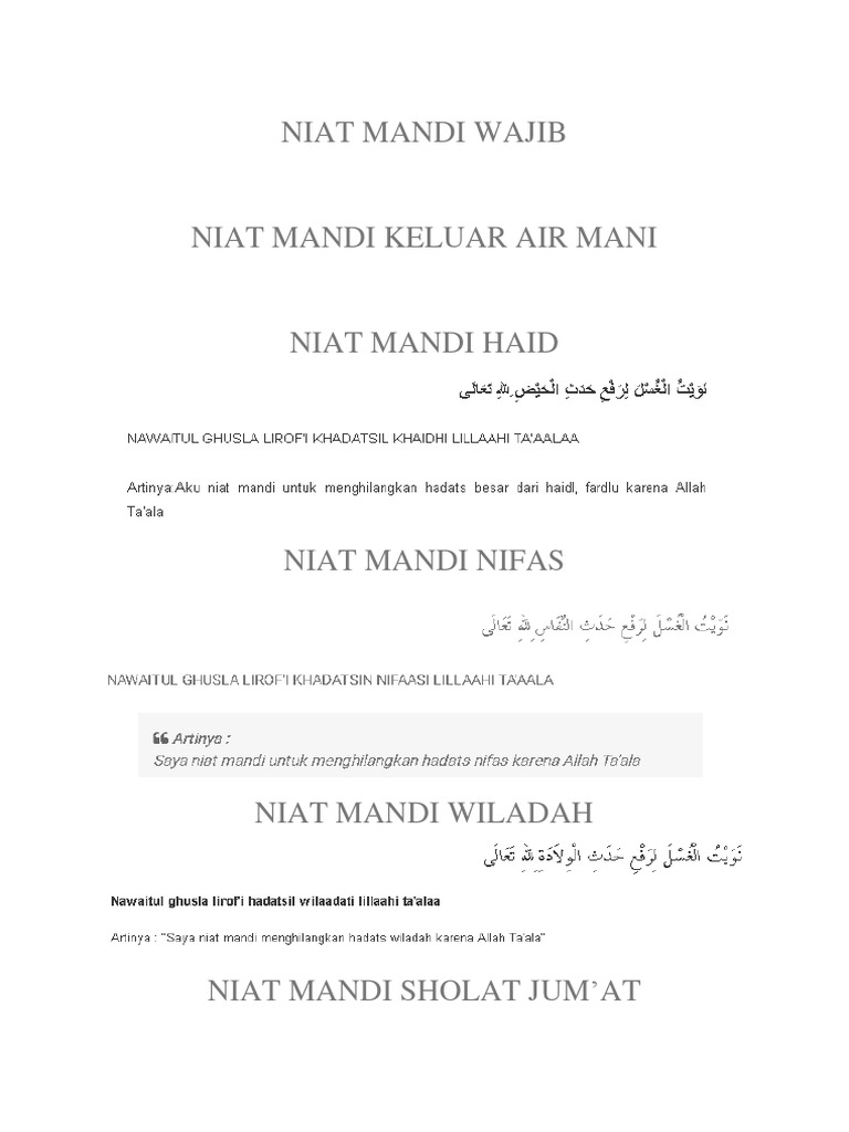 Niat Mandi Wajib Pdf