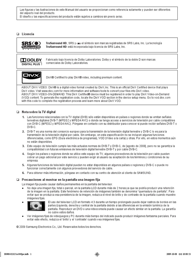 ES_Manual TV Samsung LE40B652T4P | Hdmi | Control remoto