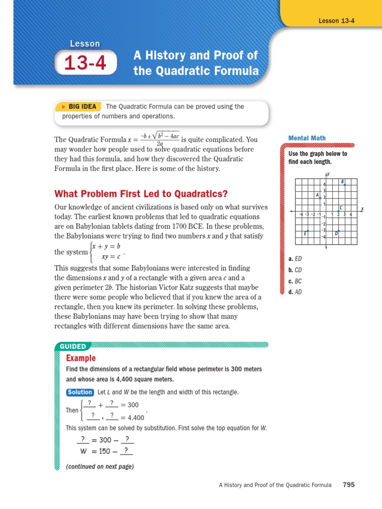 A History and Proof of the Quadratic Formula Lesson Quadratic