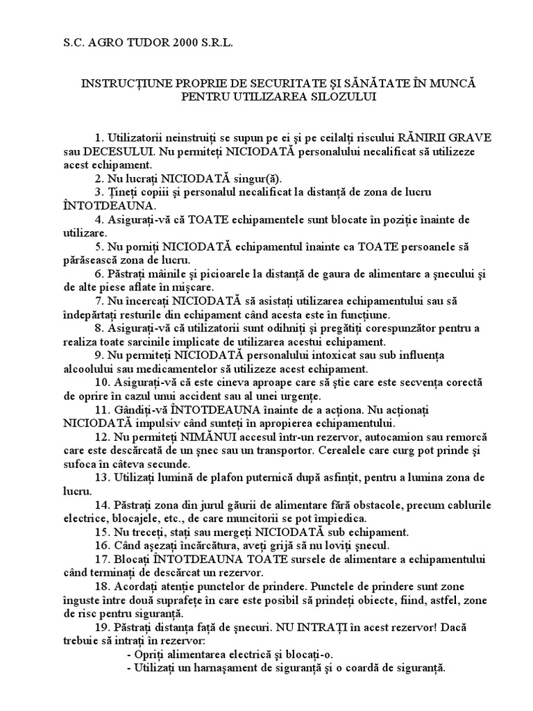 Instructiuni Siloz PDF | PDF