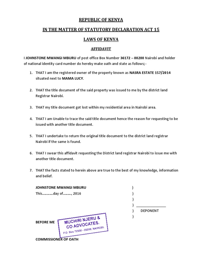 republic-of-kenya-in-the-matter-of-statutory-declaration-act-15-laws-of