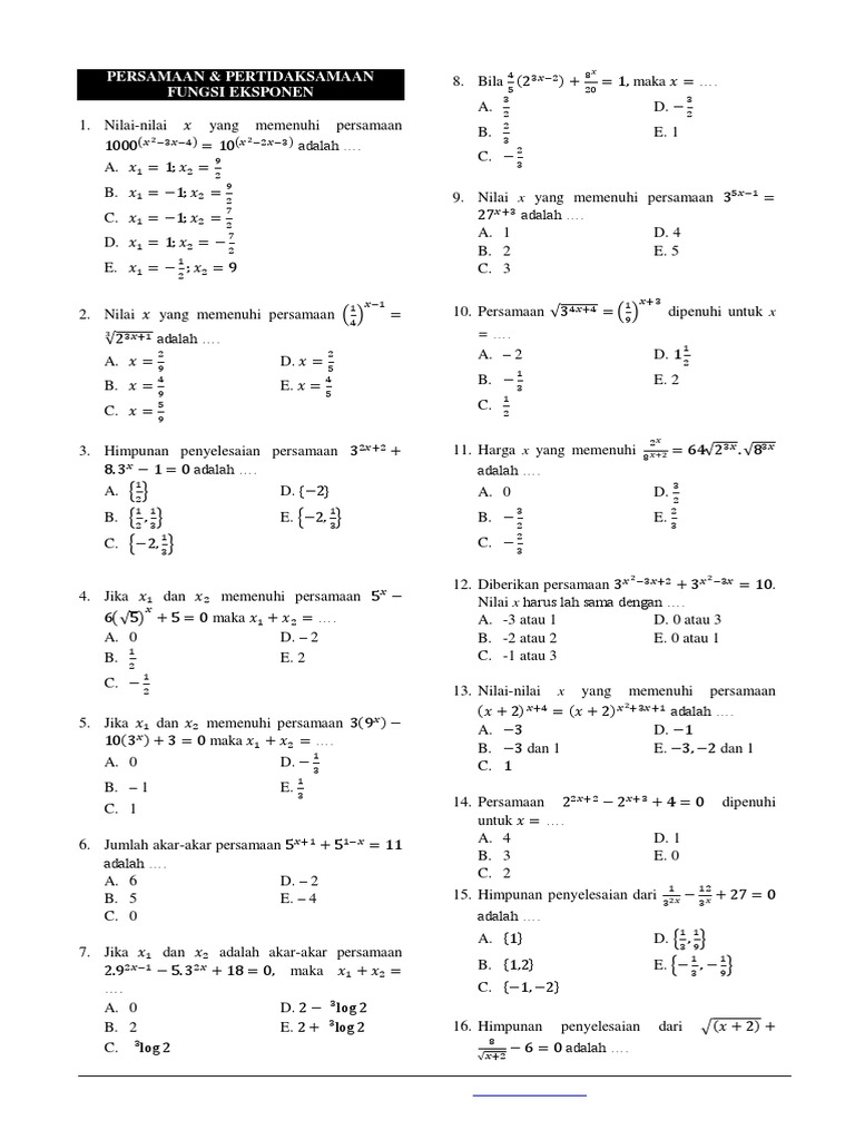 Persamaan Dan Pertidaksamaan Eksponen Dan Logaritma