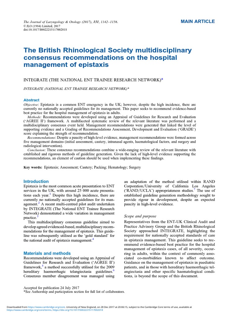 The British Rhinological Society Multidisciplinary Consensus ...