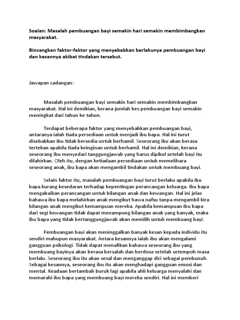 Faktor Faktor Pembuangan Bayi Dan Kesannya Akibat Tindakan Tersebut Pdf