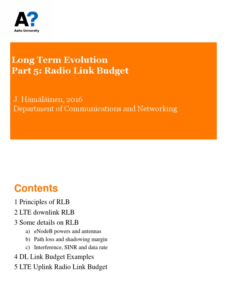 LTE Radio Link Budget Explained | PDF | Antenna (Radio) | Decibel