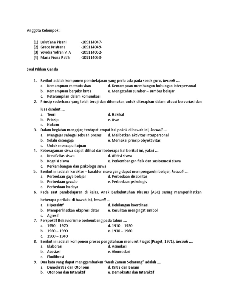 Soal Psikologi Pendidikan