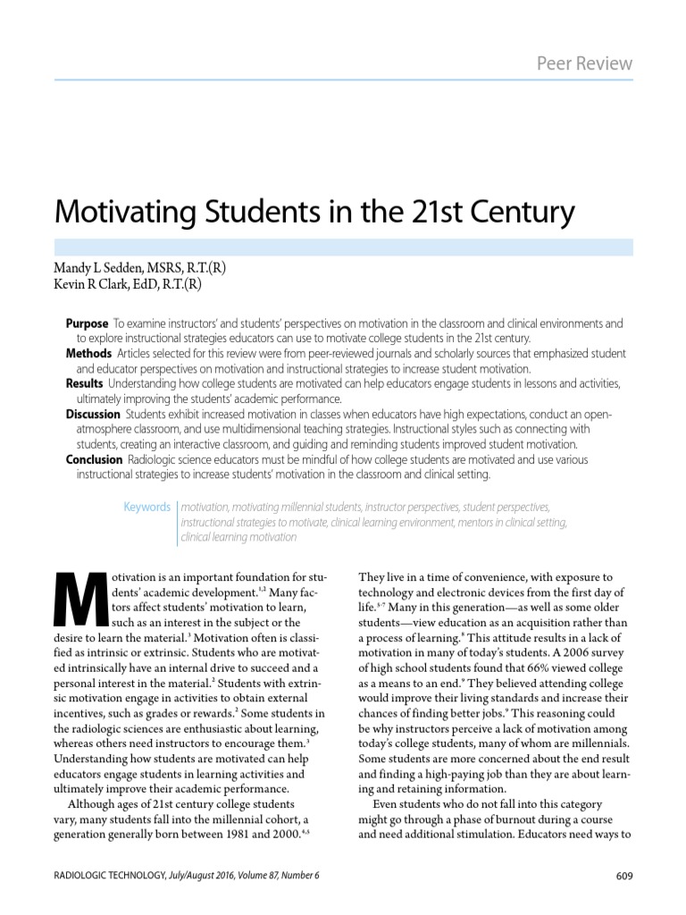 Motivating Students in The 21st Century: Peer Review | PDF | Motivation ...