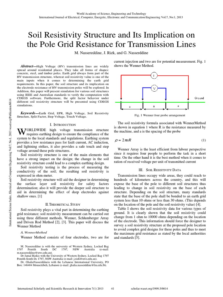 Typical Soil Resistivity Values PDF Electrical Resistivity And