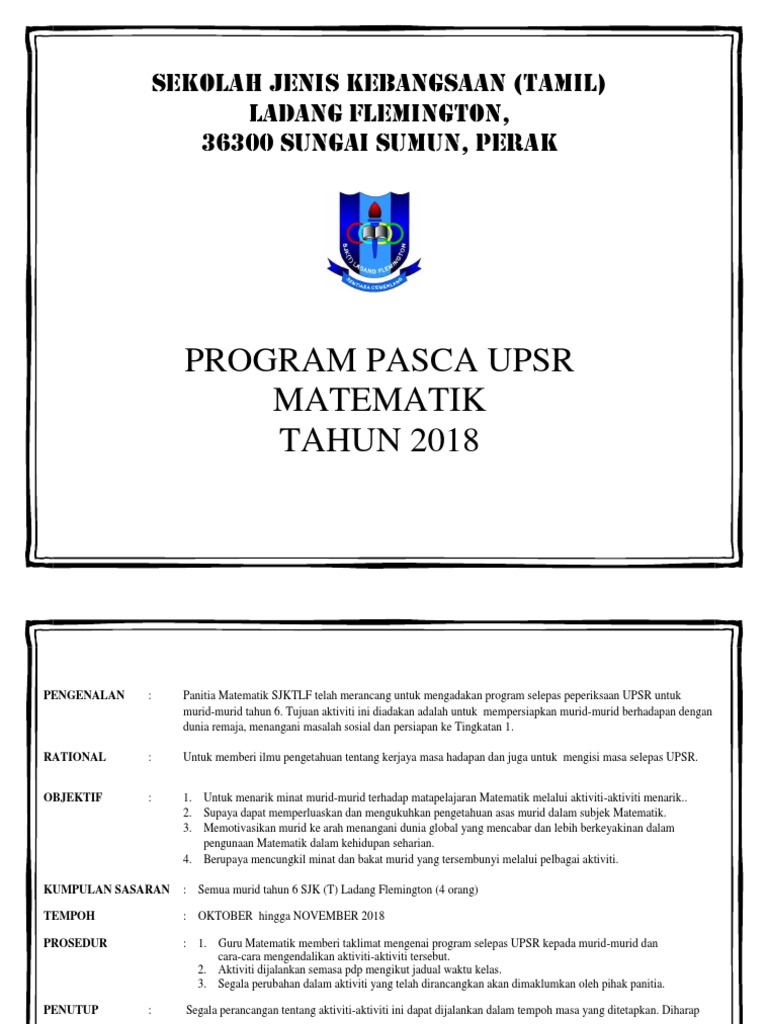 Program Lepas Upsr 2018 Pdf