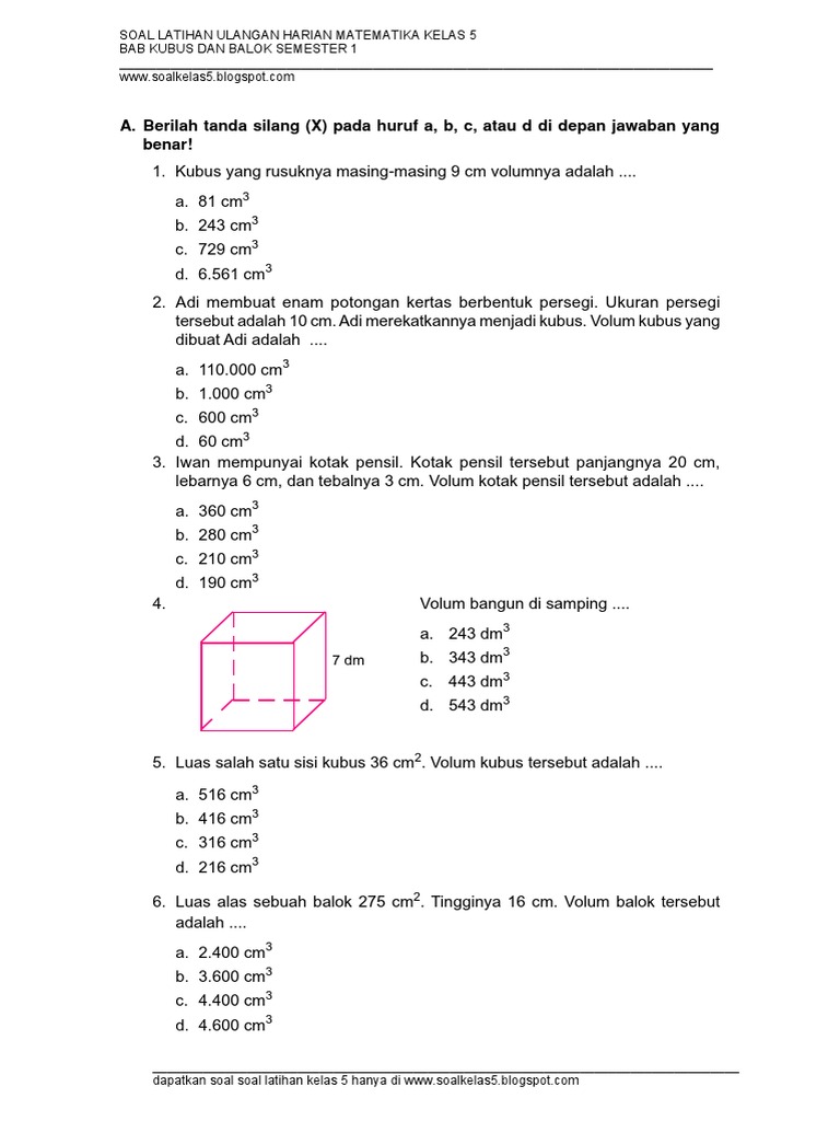 Soal Ulangan Harian Mtk Kelas 5