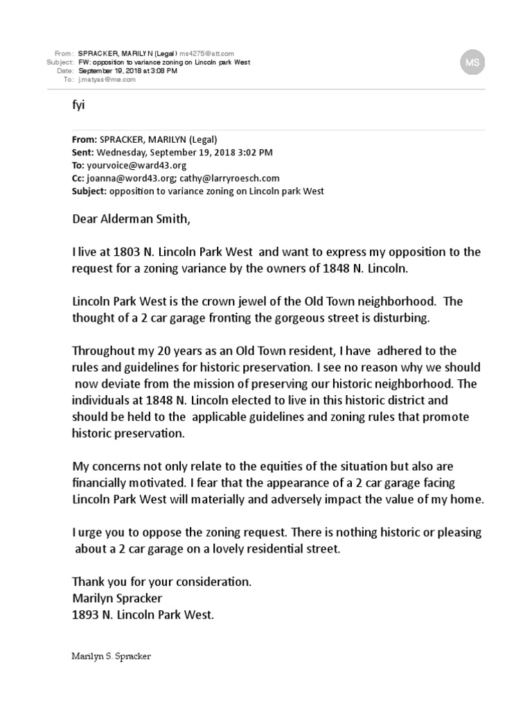 1848 N. Lincoln Ave. Opposition Letters PDF Zoning Chicago