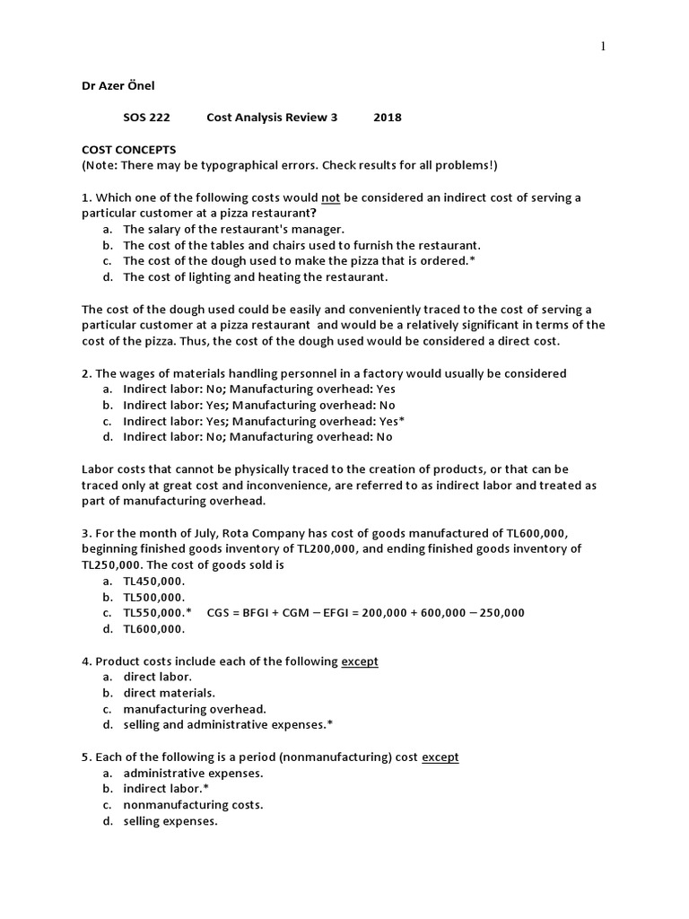 Cost Analysis Review 3 2018 | PDF | Cost Of Goods Sold | Inventory