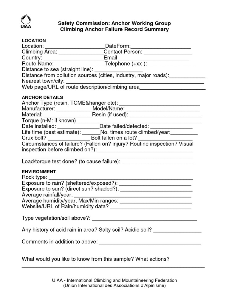 Understanding Climbing Anchor Failures A Comprehensive Report on Anchor Failure Records from