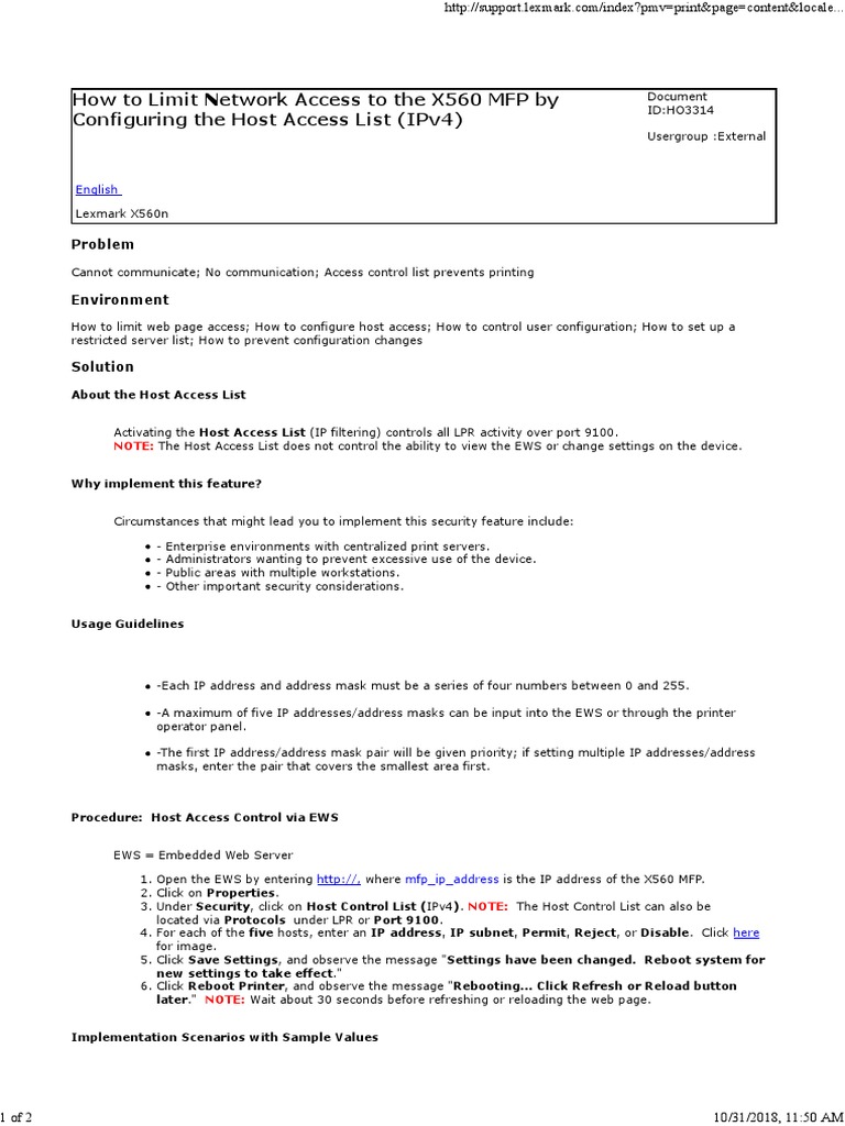 Configuring Host Access for X560 MFP | PDF | Ip Address | World Wide Web